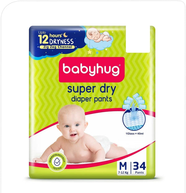 Babyhug Super Dry Pant Style Diaper Size M  Count 34Pcs