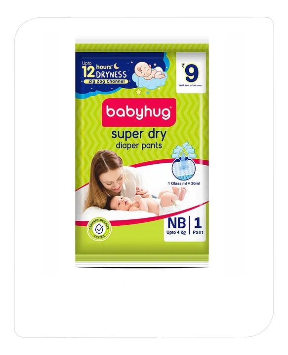 Babyhug Super Dry Pant Style Diapers SIZE NB Count 1PC  Pack of 10Pcs